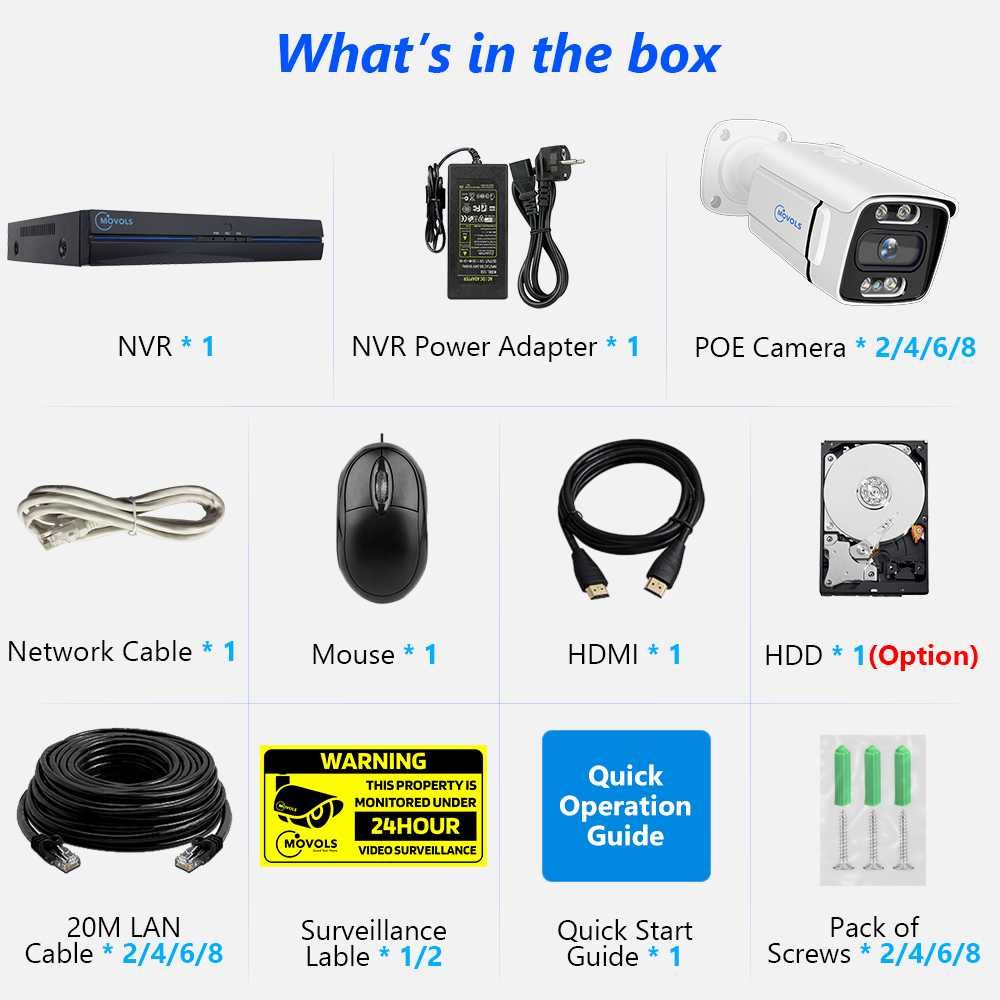 KIT CCTV 8 Câmaras *Visão Noturna CORES *PoE * 5MP *Deteção Movimento