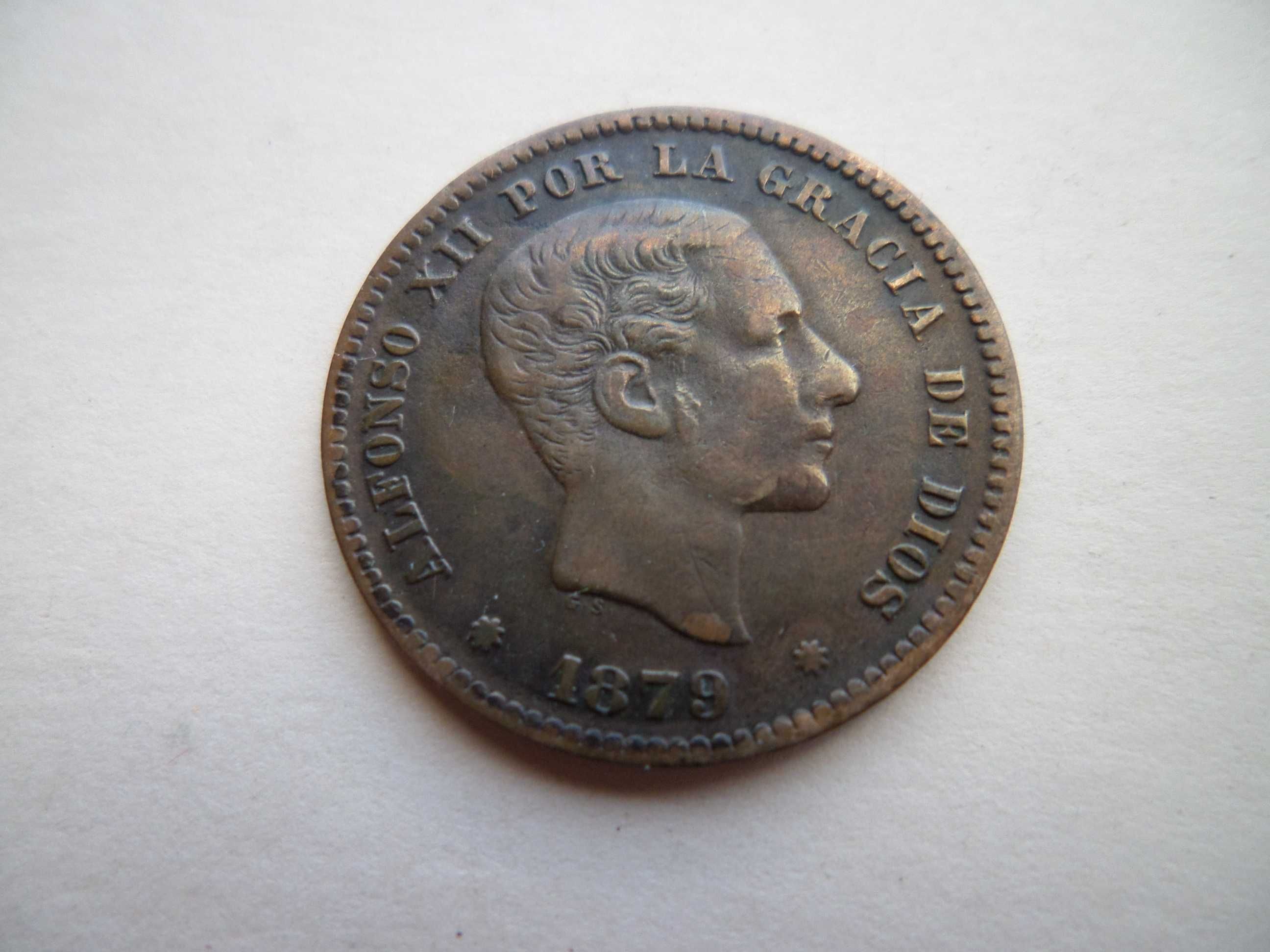 Moeda 5 Centimos , Espanha, Ano  1879,  Alfonso XII