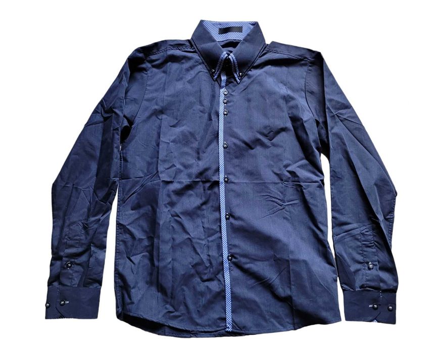 Nowa elegancka granatowa koszula męska S/M z kołnierzykiem guziki