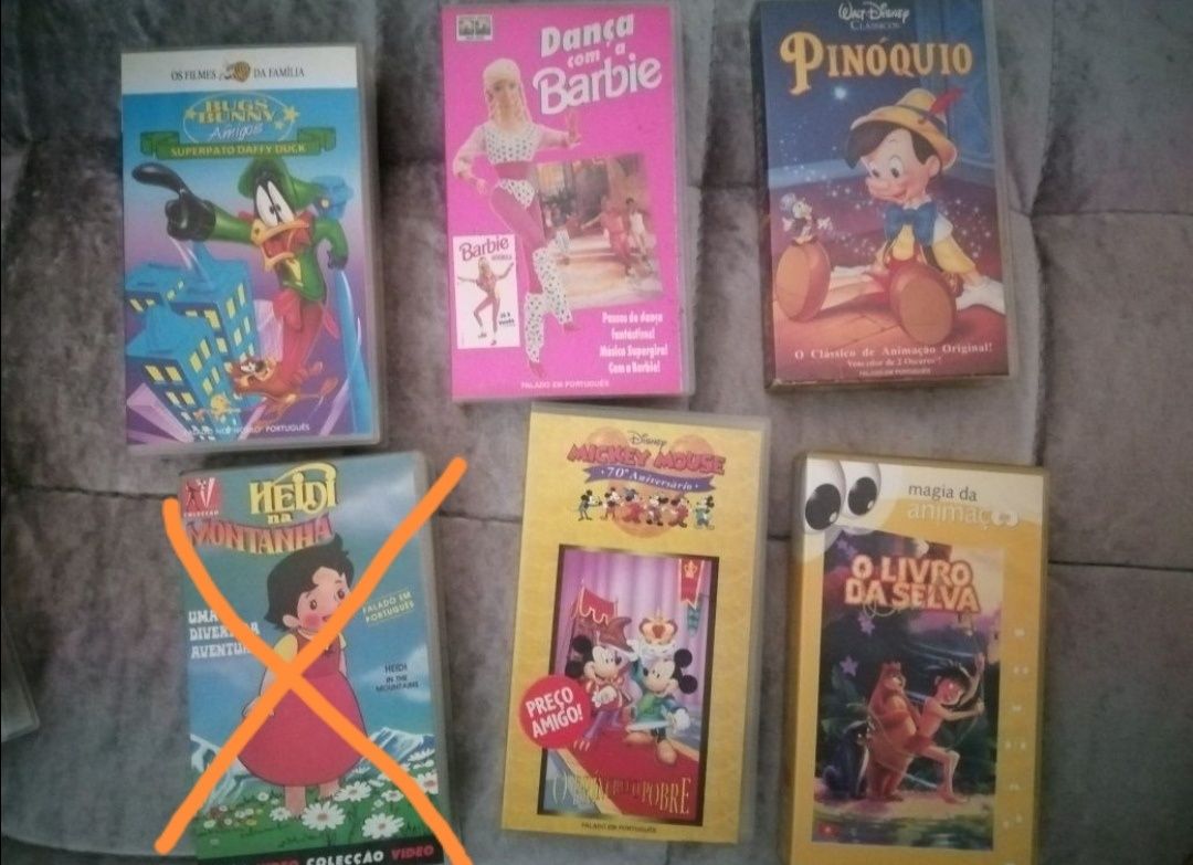 30 Cassetes de video VHS para crianças - 2€/cada. Pack das 30= 50€