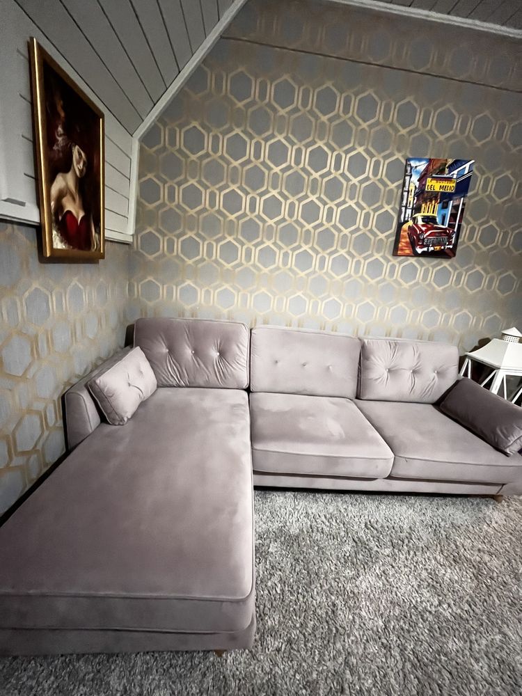 Narożnik Glamour pikowany welur jak nowy 6400