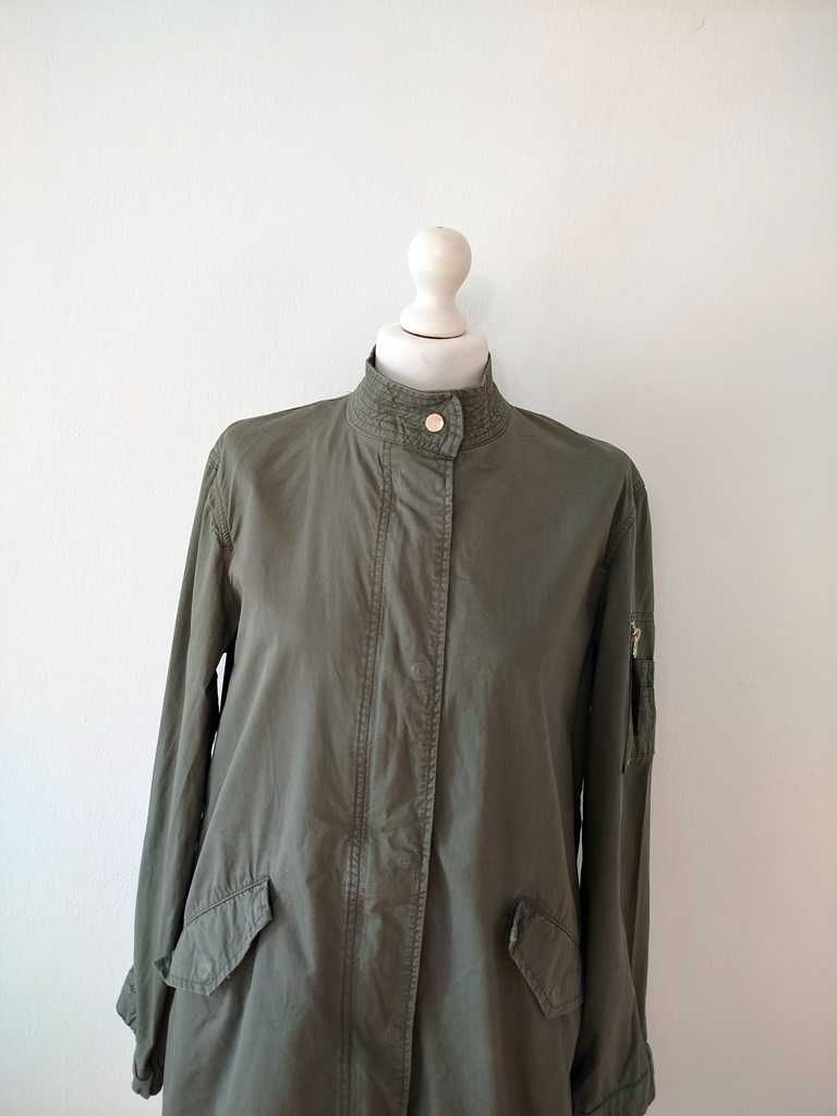 H&M cienka długa kurtka parka khaki