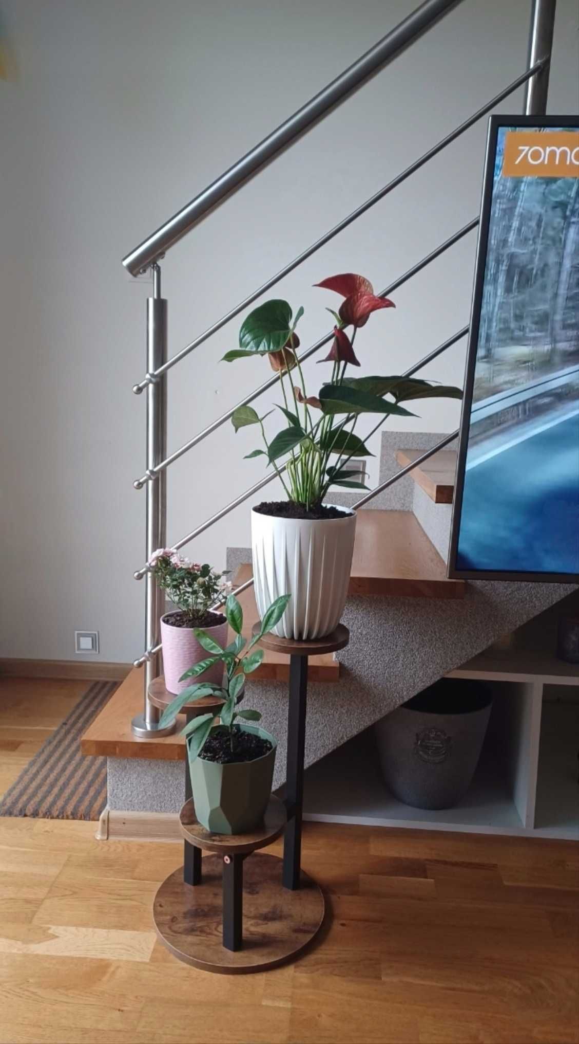 KWIETNIK STOJĄCY na Kwiaty Kwiatki Rośliny Metalowy Drewniany Dąb Loft