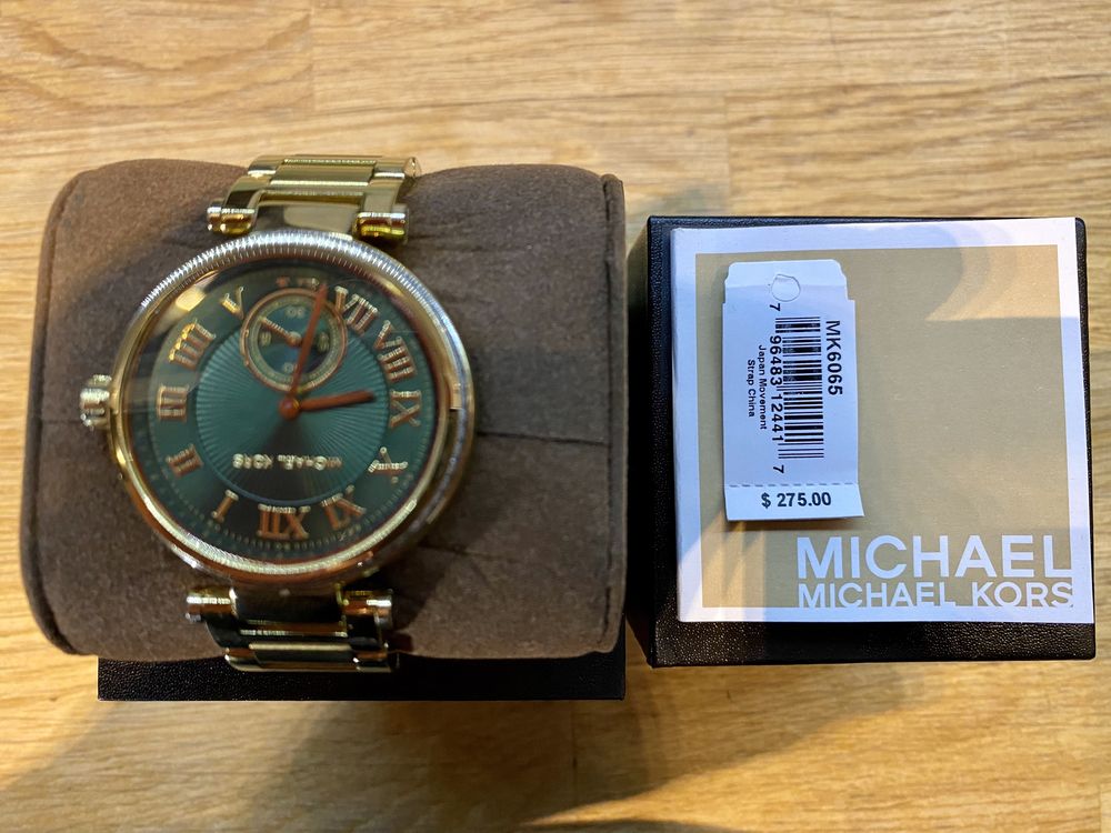 Oryginalny damski zegarek Michael Kors złoty z zieloną tarczą