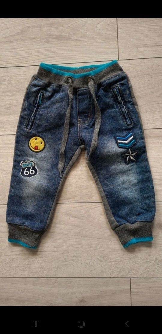 B&Q spodnie jeansy łączone materiały dres r 86
