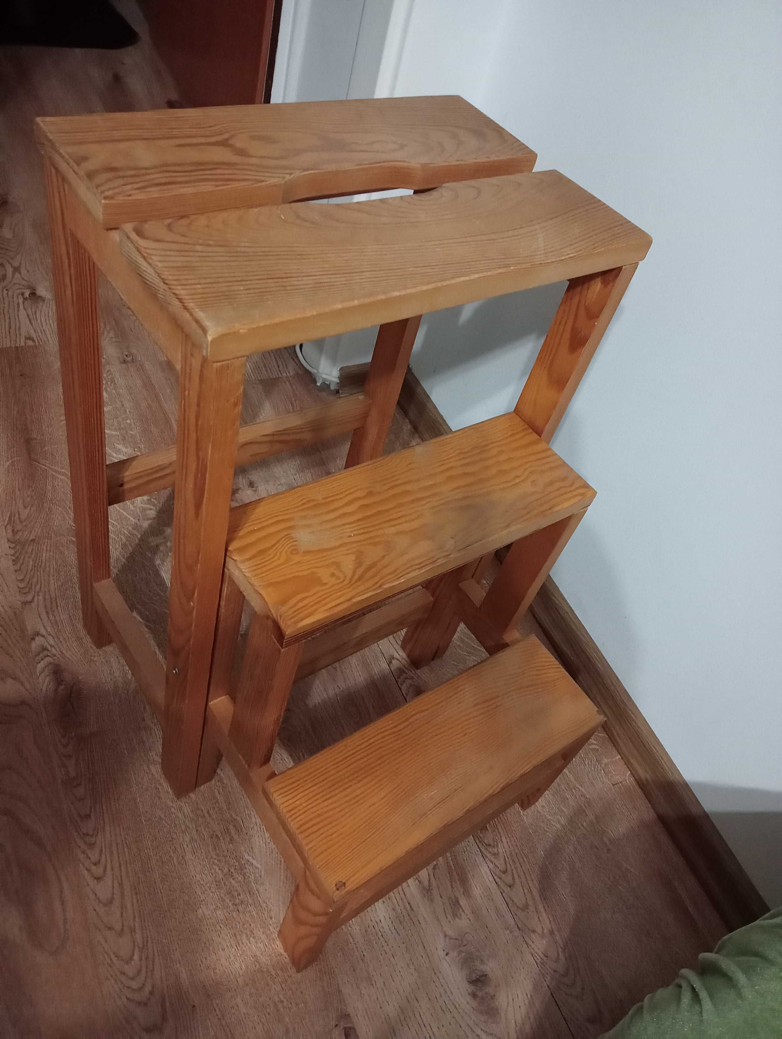 Krzesełko- drabinka solidne ,masywne,drewniane