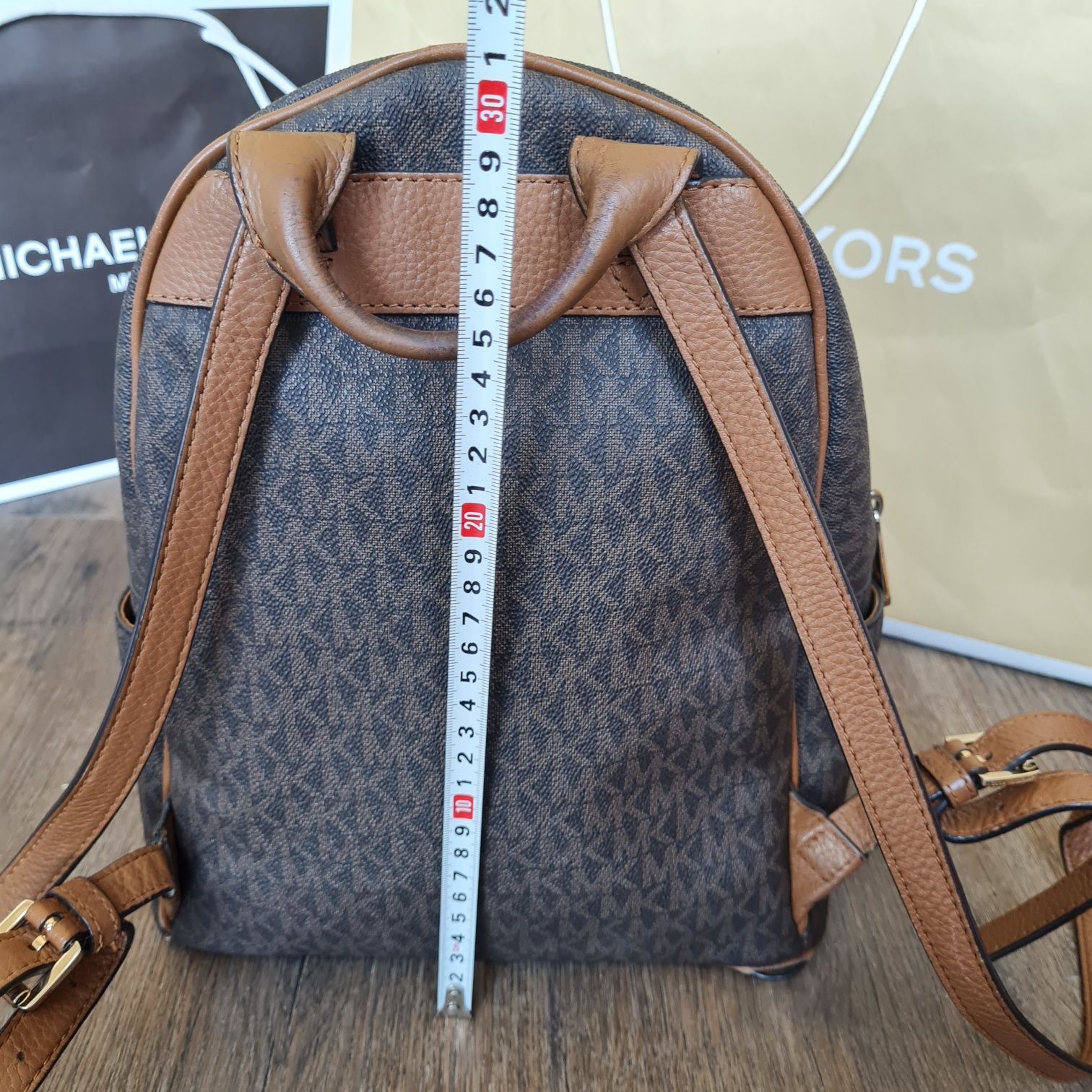 Michael Kors plecak plecaczek rhea brązowy mk monogram logowany złote