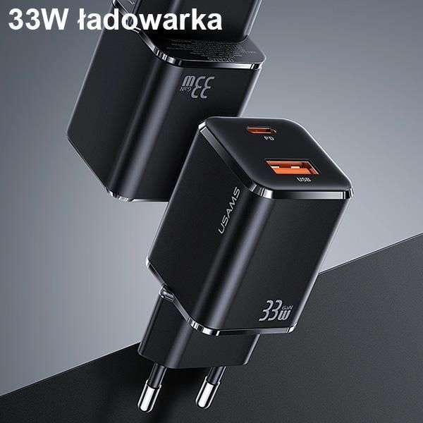 USAMS Ładowarka Sieciowa T43 33W + Kabel USB-C na Lightning