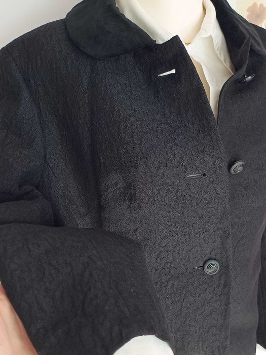 Czarny żakiet żakardowy 100% wełna damski Berliner Chic 42 XL