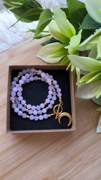 Piękny naszyjnik z kwarcu różowego kamienie naturalne nowy