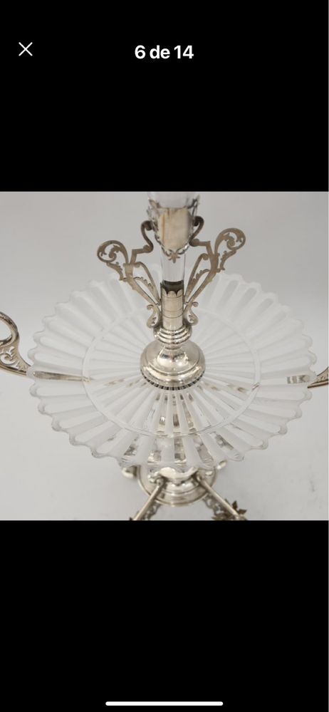 Imponente Epergne fruteiro e floreiro em prata e cristal baccarat ( sem contraste aparente mas testada)