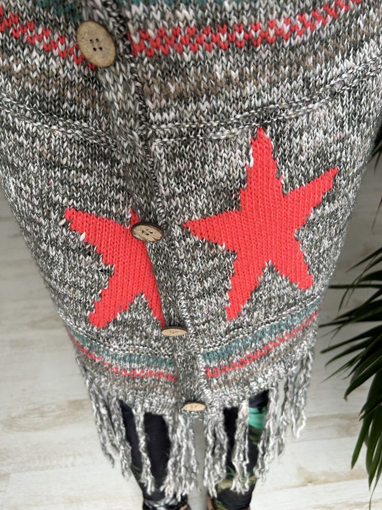 Kardigan sweter z frędzlami z wełną Key Largo r 36/38 S/M