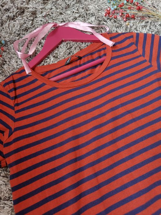 Nowy Bawełniany T-shirt w Paski Rozmiar Xs