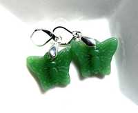 Jadeit zielony, kolczyki-motylki w srebrze