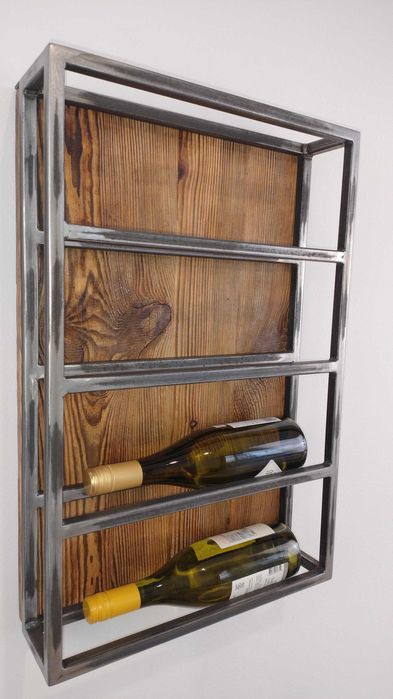 Stojak na wino ze starego drewna i stali –darmowa dostawa