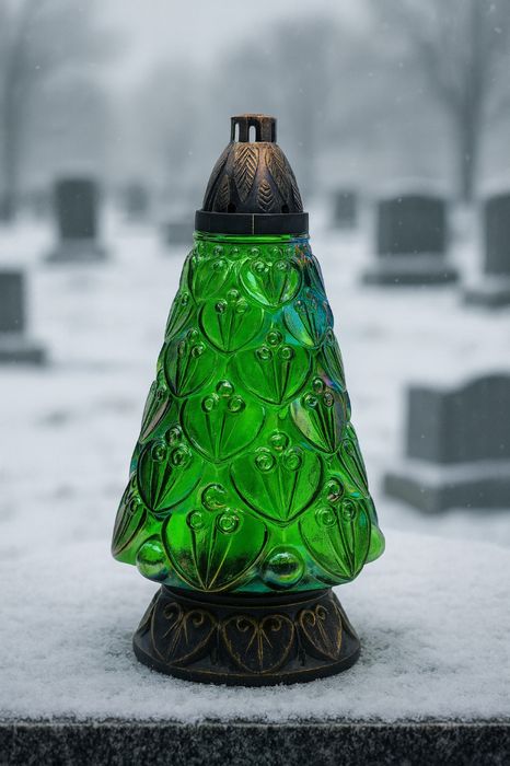 Znicz Choinka Duży Zielony 42Cm Szklany + Wkład
