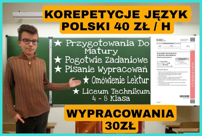 Korepetycje Język Polski 40zł/H MATURA ZADANIA Lektury