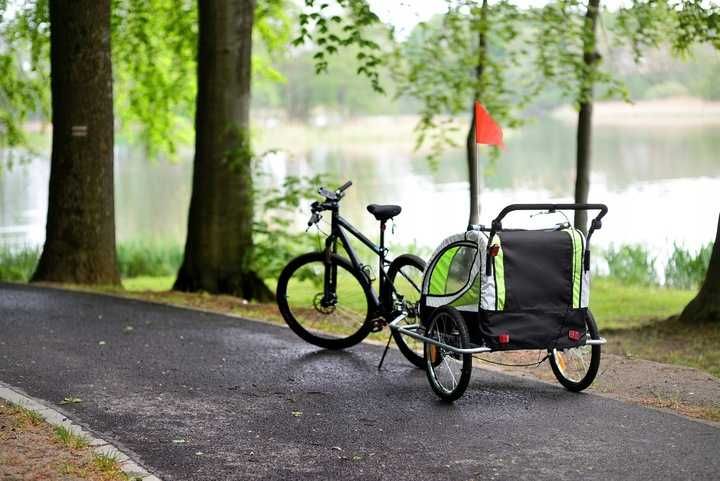 Przyczepka rowerowa 3w1 amortyzowana 2 dzieci LED jogger składana