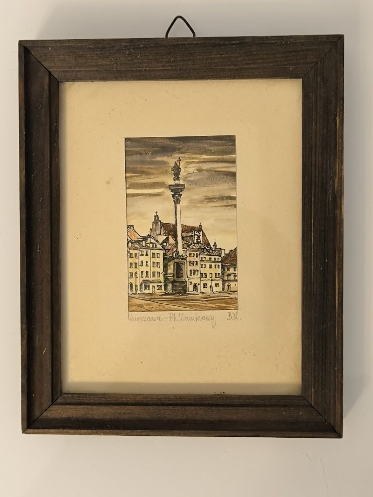 Obrazek miniatura Kolumna Zygmunta Warszawa PRL sygnowany Akwarela