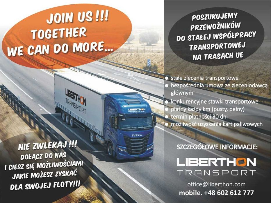 Stałe zlecenia transportowe dla Przewoźników