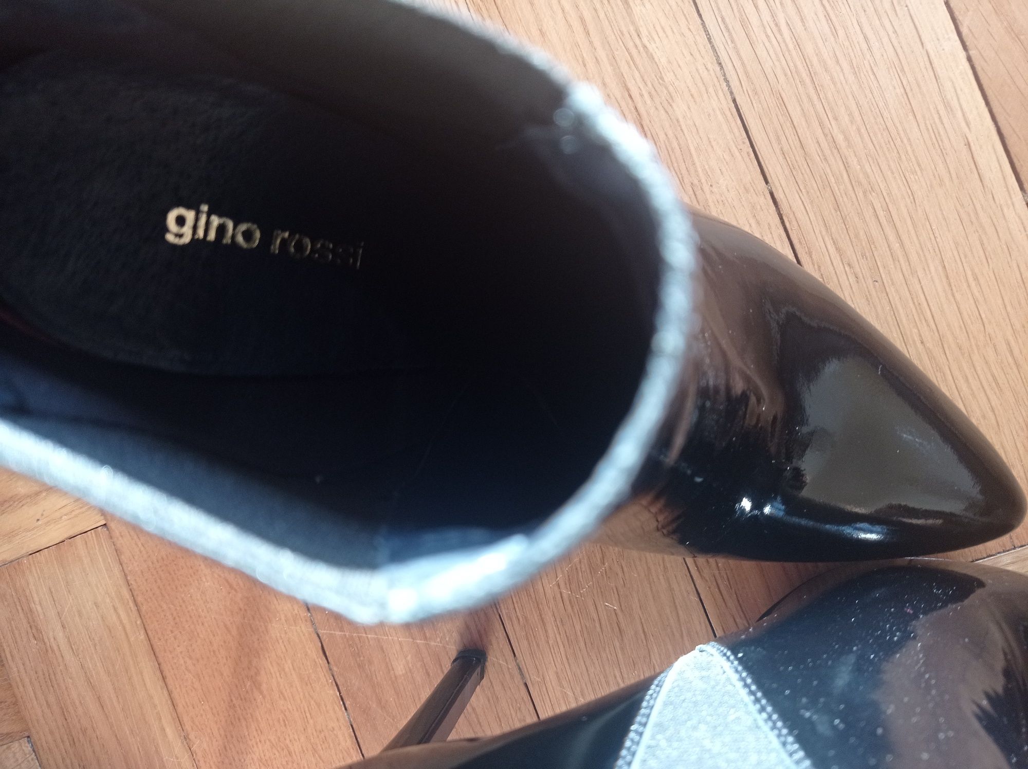 Czarne lakierowane botki szpilki Gino Rossi Violett 39