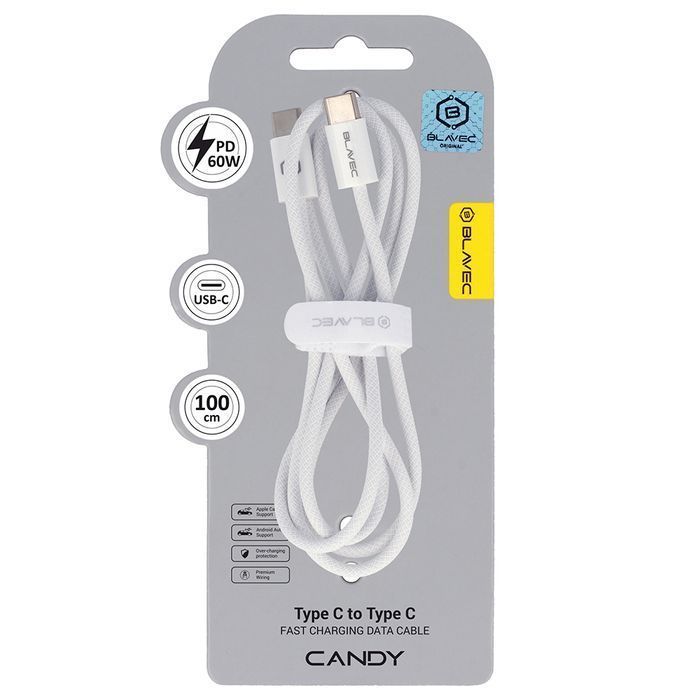 Blavec Kabel Candy Typ C na Typ C PD 60W 3A 1m (CCA-CC3W10) biały