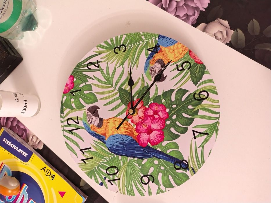 zegar papugi tropical na ścianę