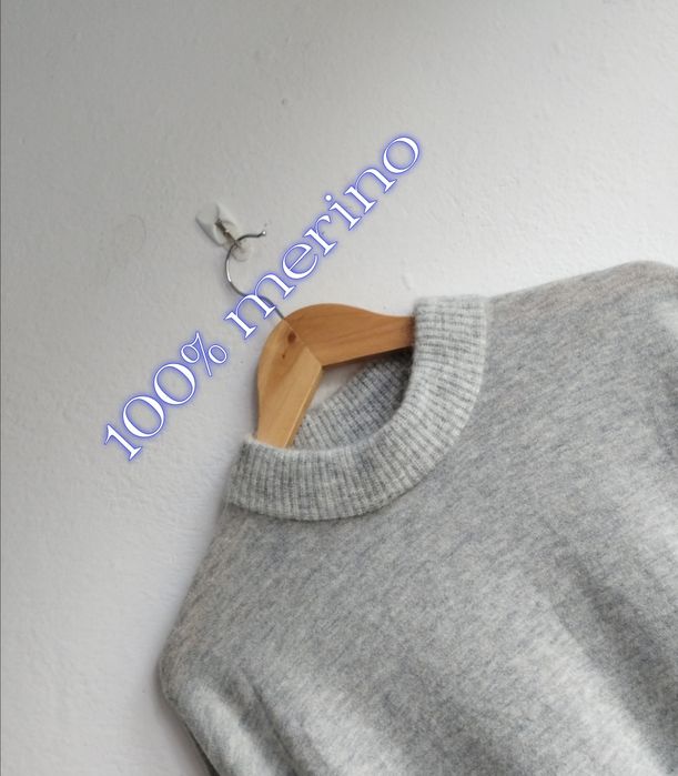 Sweter męski 100% merino wool wełna z merynosa szary ze stójką nowy M