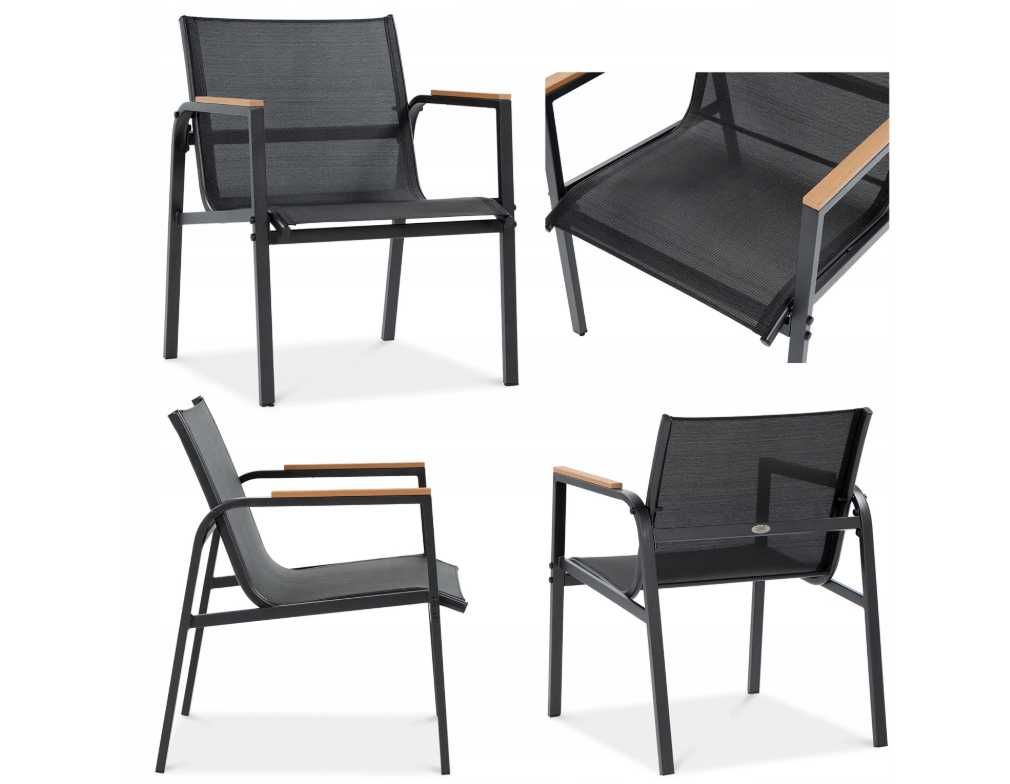 Zestaw Mebli Ogrodowych balkon - 2 Fotele, Sofa, Stolik kawowy Czarny