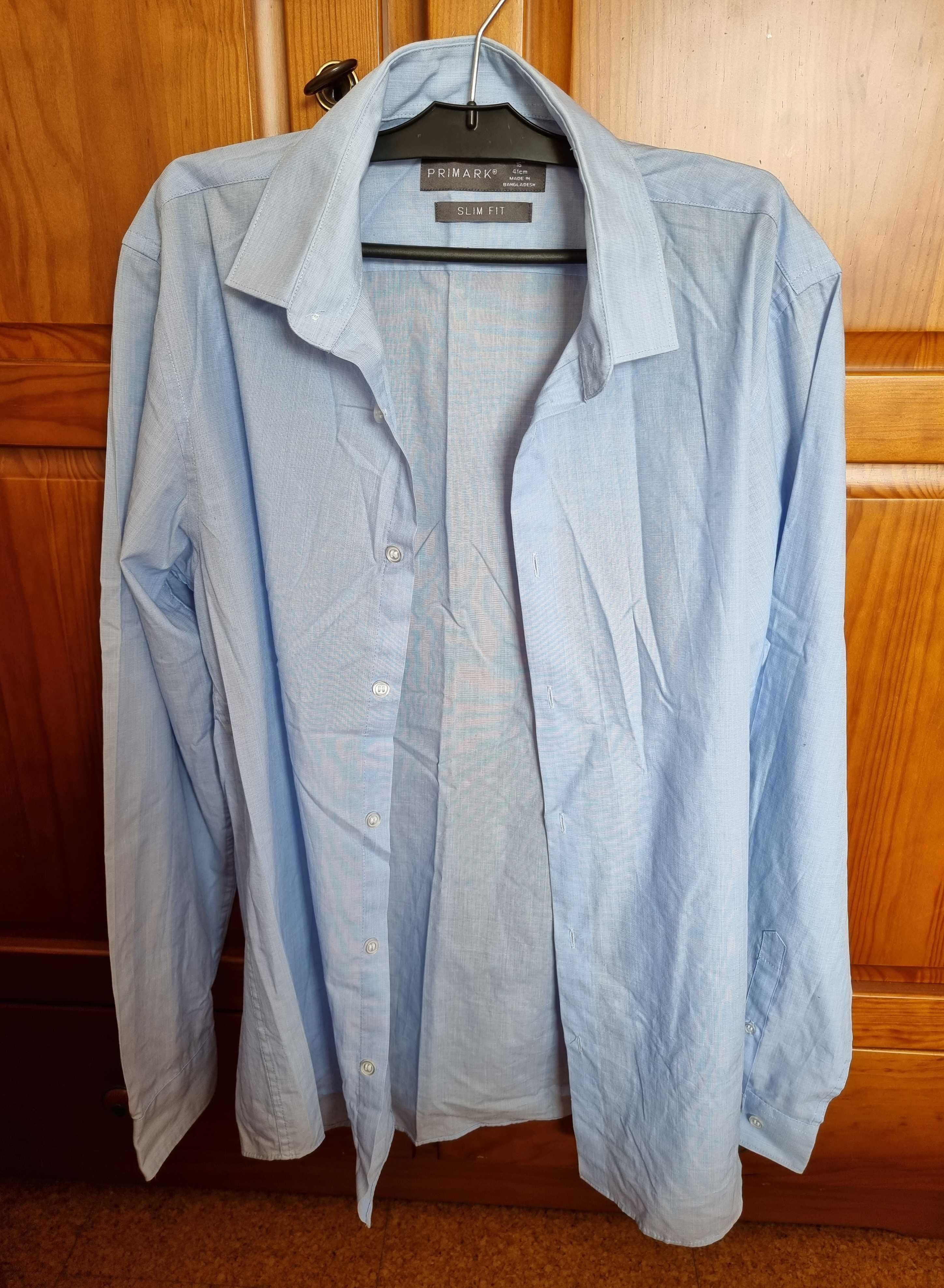 Camisa azul clara lisa slim fit Primark, 41 cm