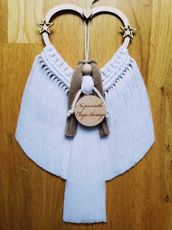 Anioł makrama  prezent na chrzest urodziny do pokoju dziecięcego