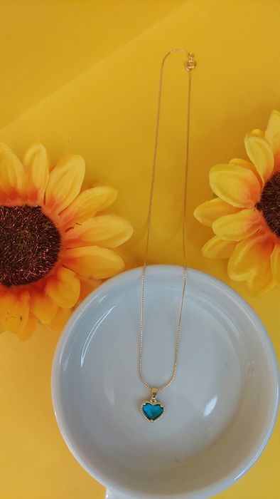 Colar coração azul em zirconia folheado a ouro 18 k, semijoia de quali