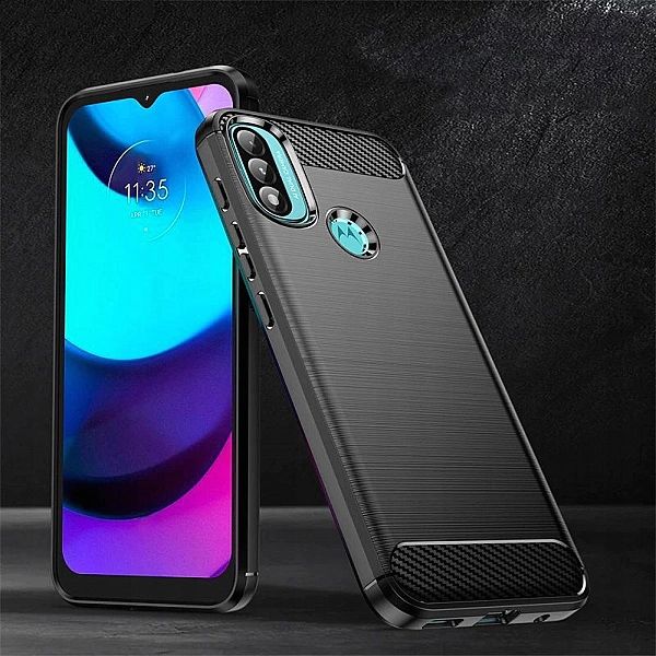 Elastyczne Etui Carbon Case Czarny + Szkło Hartowane do Motorola Moto