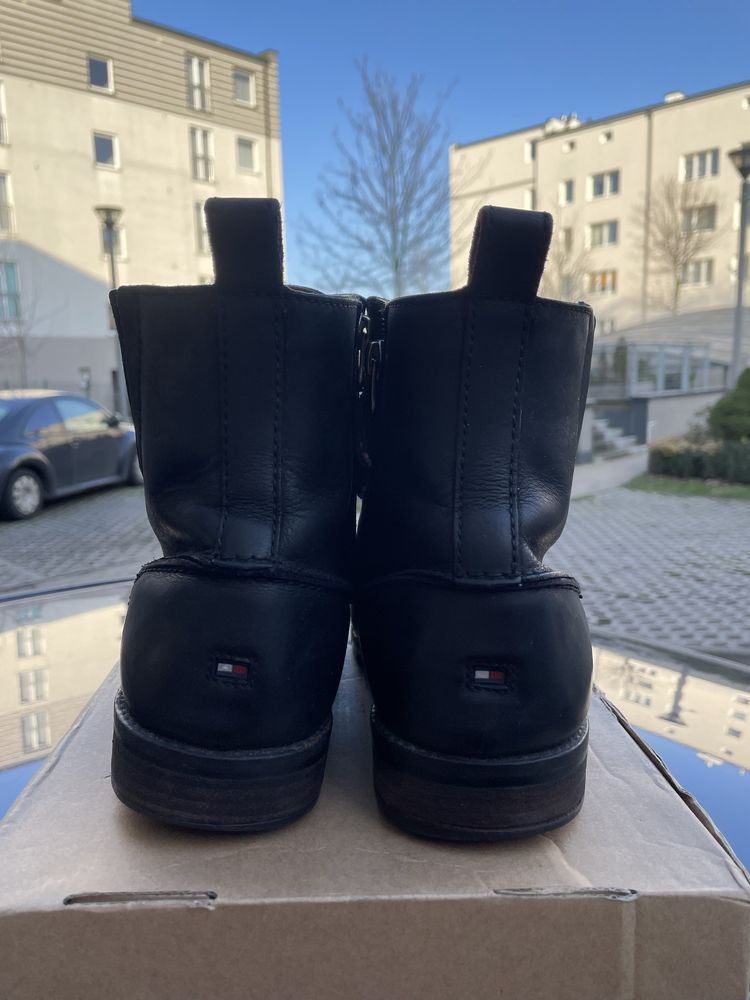 Buty tommy hilfiger 42 botki trapery zimowe skórzane męskie czarne