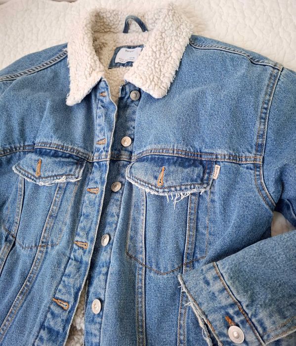 Bershka jeansowa kurtka katana na zimę z barankiem M