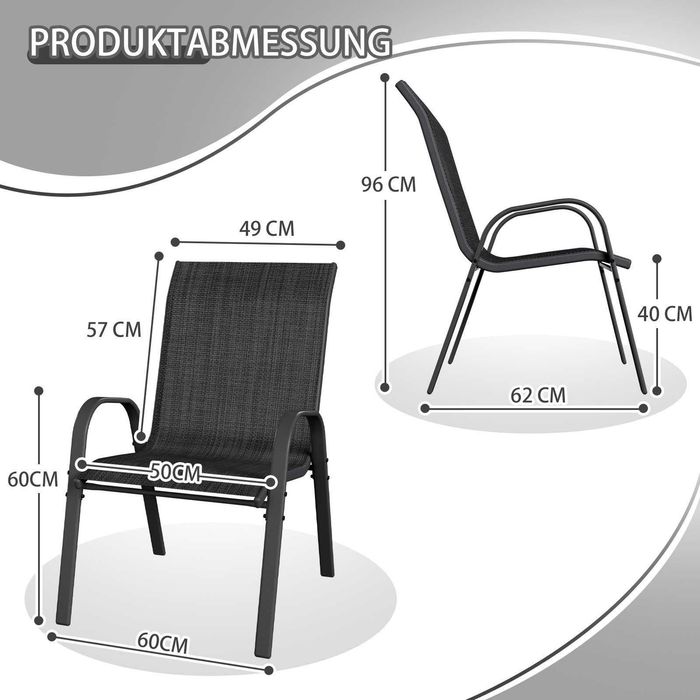 Krzesła ogrodowe 4 sztuki, balkonowe, czarne, łatwe do przechowywania