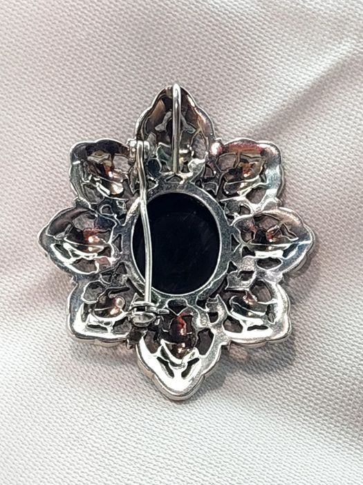 Брошка кулон срібло вінтаж ручна робота Онікс