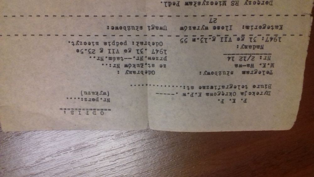 Z 1945 r. Potwierdzenia przyjęcia wniosku rejestracji szkód wojennych