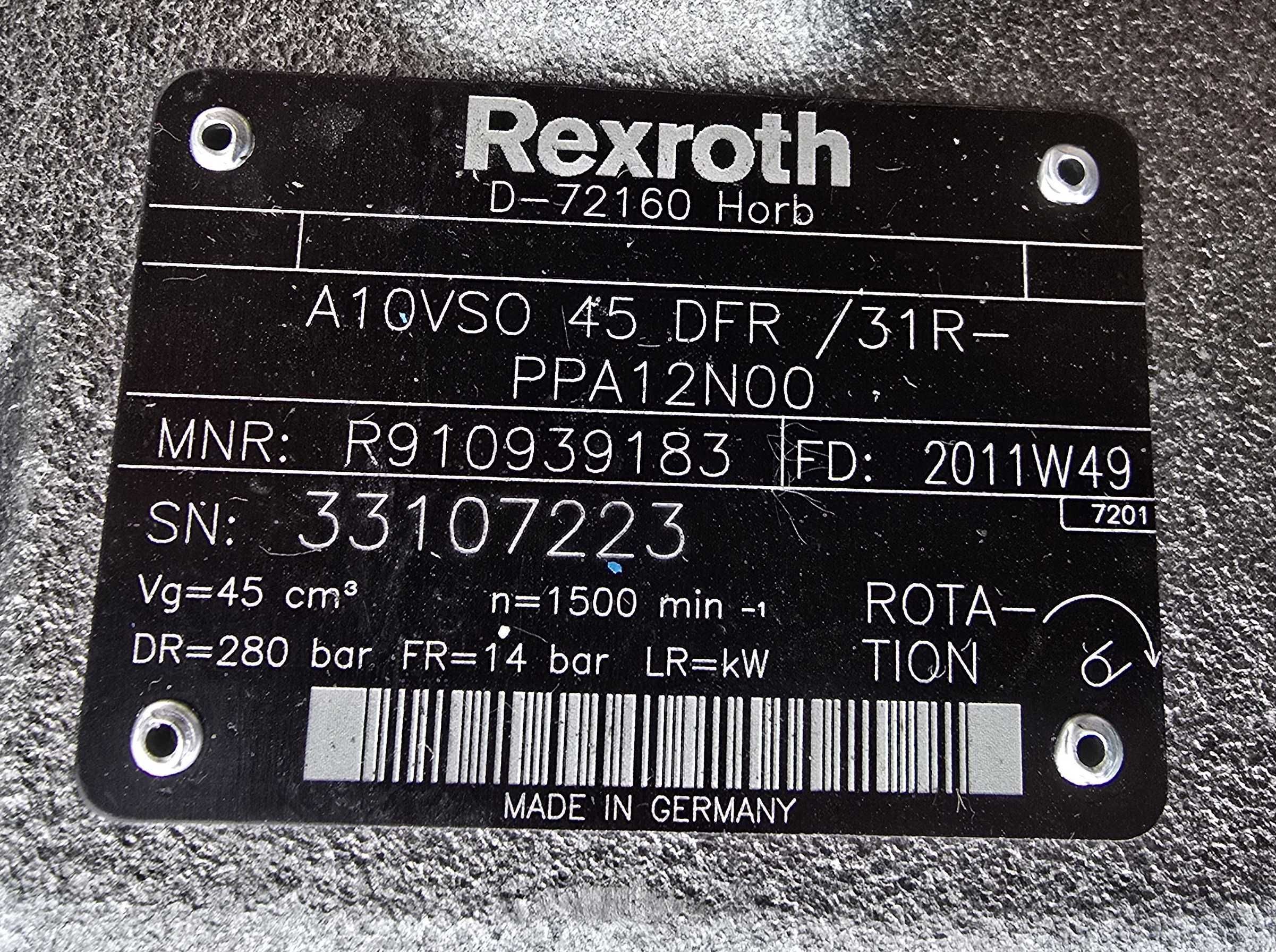 Pompa Hydrauliczna Rexroth A10VSO 45 DFR Tłoczkowa Olejowa Oleju Nowa