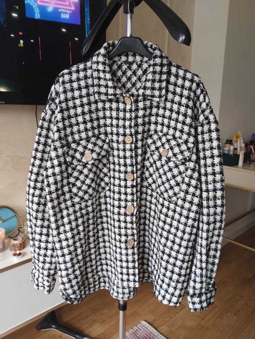 Katana kurtka dzianinowa w czarno biała kratę rozmiar L