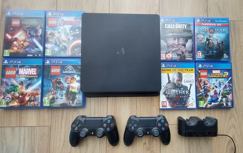 Sony Playstation 4 Slim 1 TB + 2 pady+ stacja ładująca Sony +   gry.