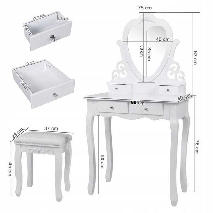 Toaletka kosmetyczna z lustrem TL03 taboret + GRATIS