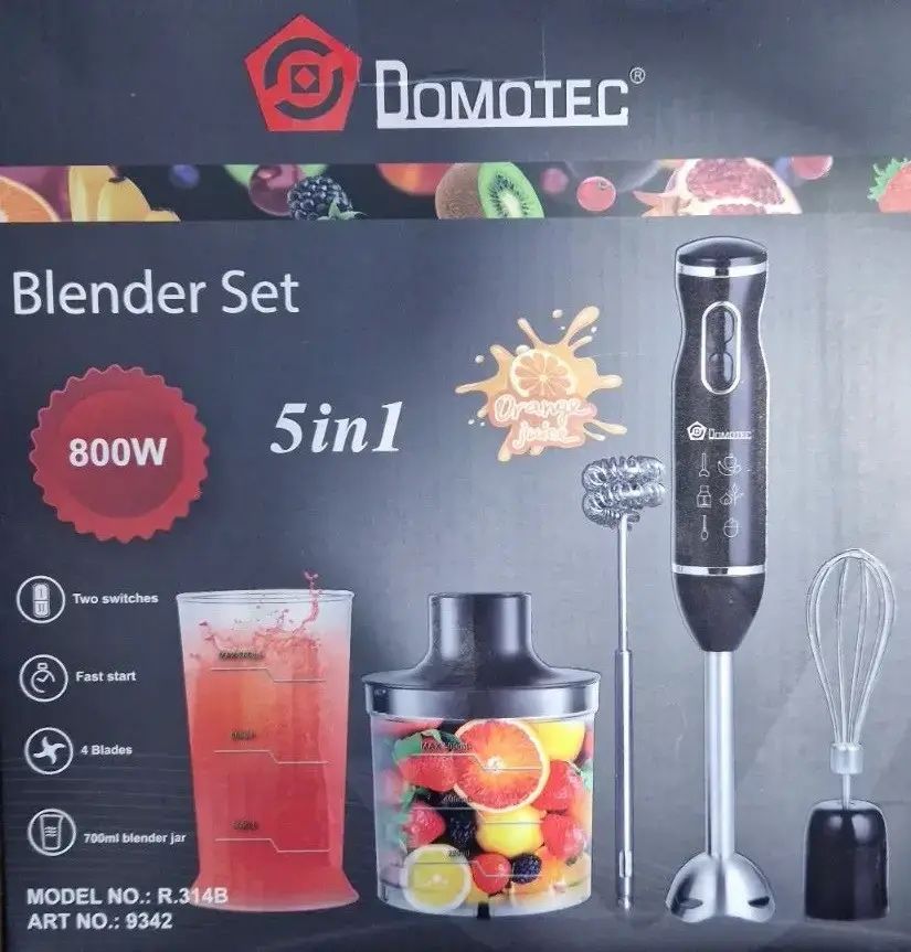 Блендер ручний 5в1 Domotec R314B подрібнювач міксер 800Вт измельчитель