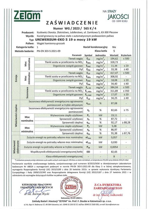 KOCIOŁ z KOMORĄ na Ekogroszek 19 kW. Piec z podajnikiem kotły Klasa 5