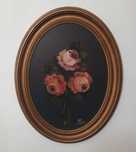 Quadro oval natureza morta, 3 rosas