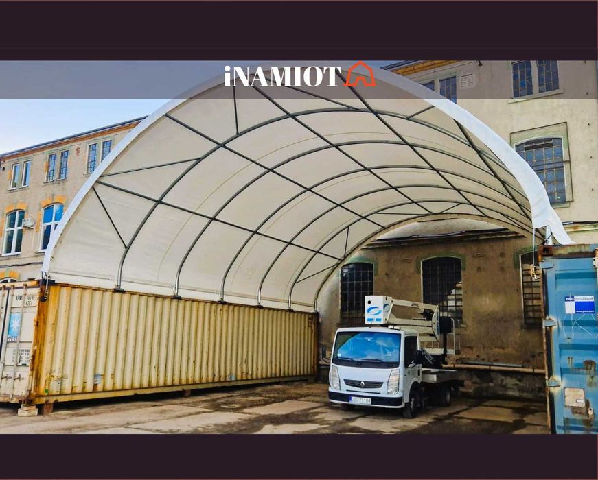 Zadaszenie kontenerowe 10x6 na blokach bet. PVC 900g, boks na kruszywa