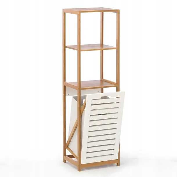 Kosz na Pranie Bambusowy 130 cm  wysuwany kosz + półki  regał