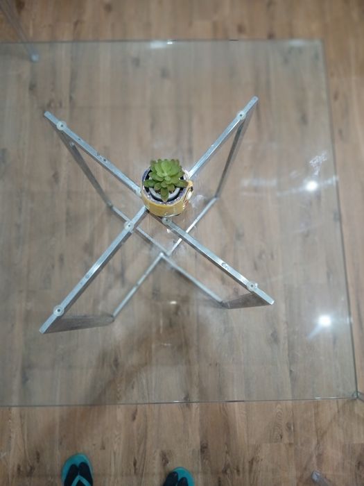 Mesa de vidro temperado e pes inox 80 x 80 x 1