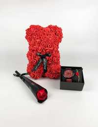 NOWY Czerwony Miś z Róż z Zegarkiem Bransoletką + Mydlana Róża Gratis
