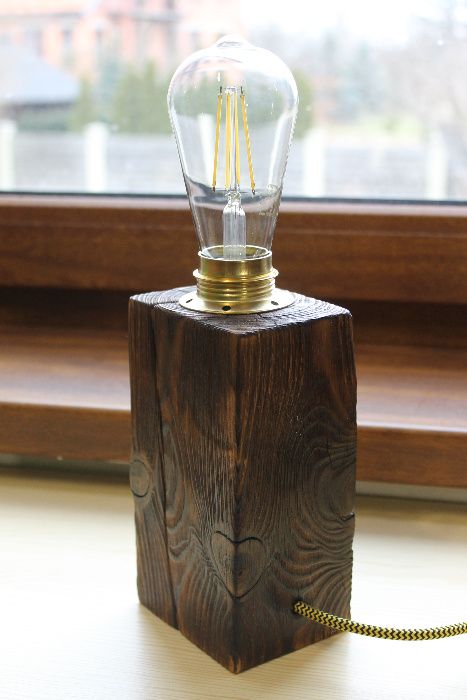 Lampka lampa drewniana biurkowa vintage loft